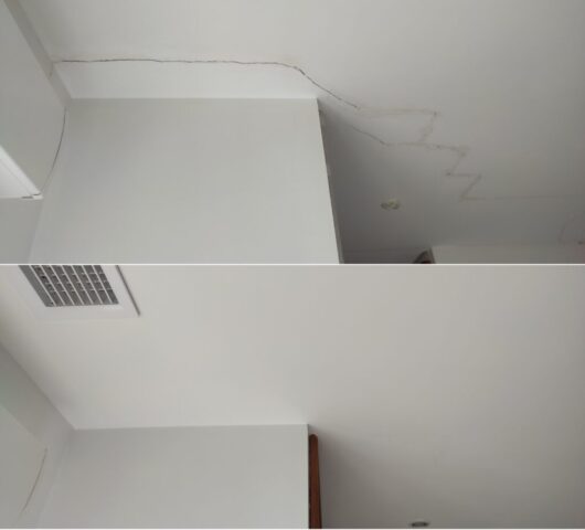 Fissures dues à un affaissement de terrain .