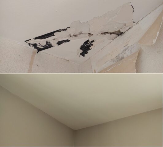 Dégâts des eaux sur un toit plat.