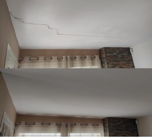 Fissures dues à un affaissement de terrain .